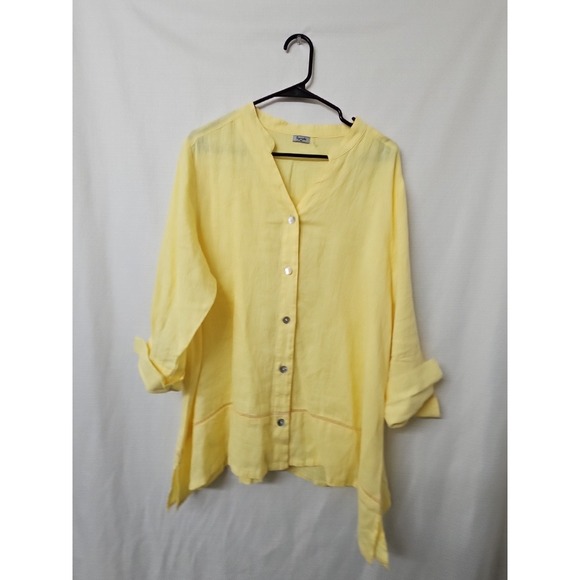 Symple Nyc Tops - Symple NYC Womens  100% Linen Button Up Top Lagen Tunic Blouse Yellow Sz XL